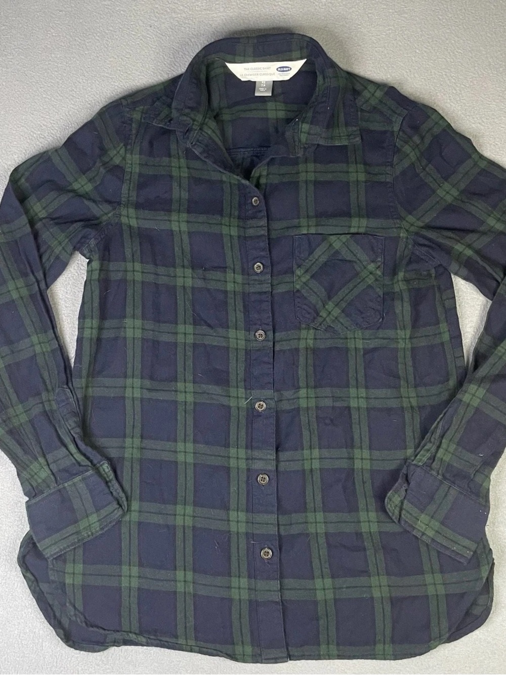 Old Navy Women’s Navy and Green Plaid Button-Down Shirt